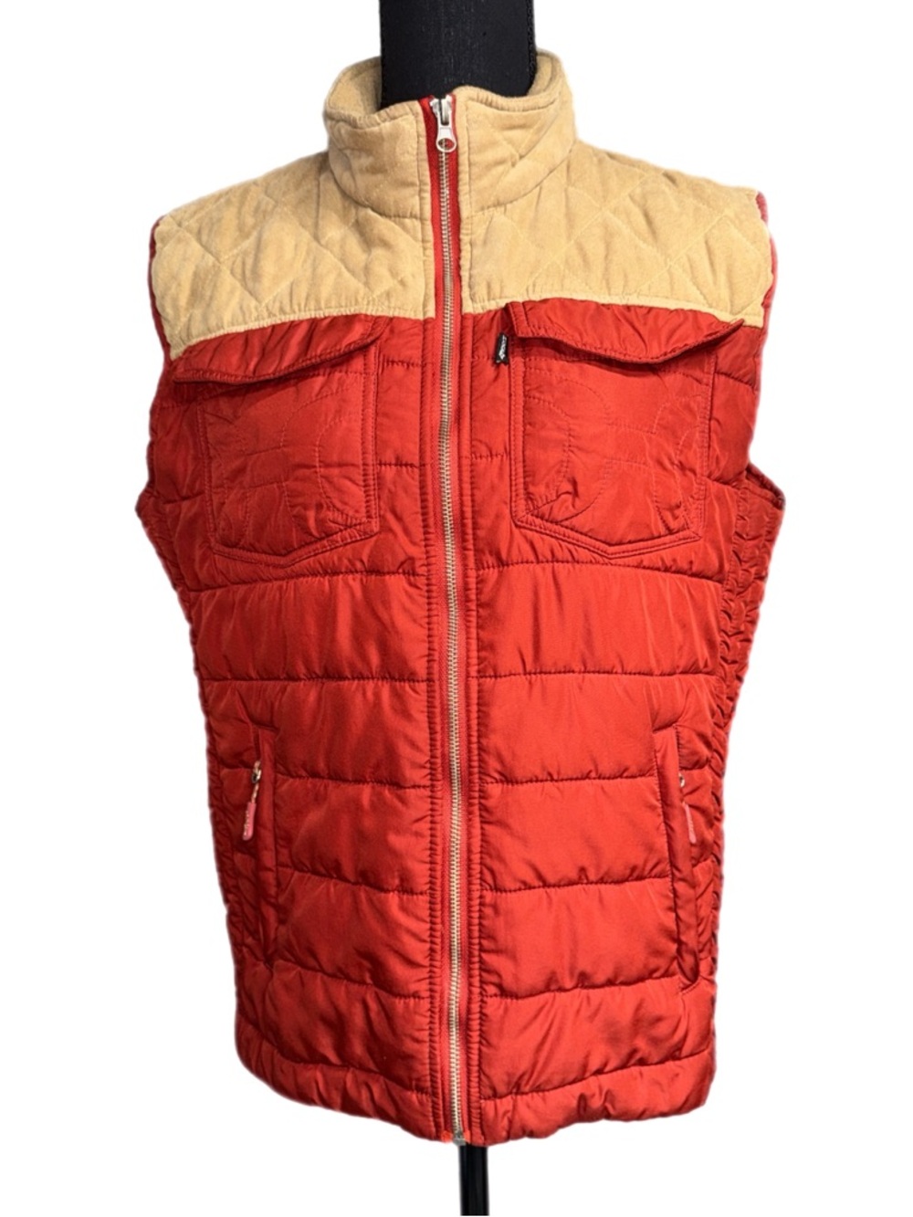 Hooey - Red Quilted Vest with Tan Yoke Insulated Western Outdoor Layer - Size M